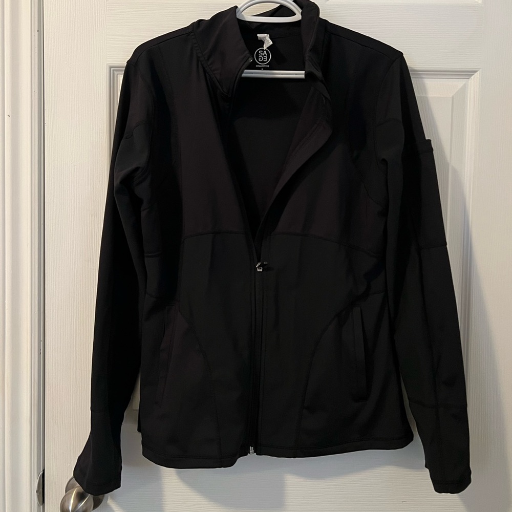 Black Athletic Zip Up Sweater, XL by SAGE
